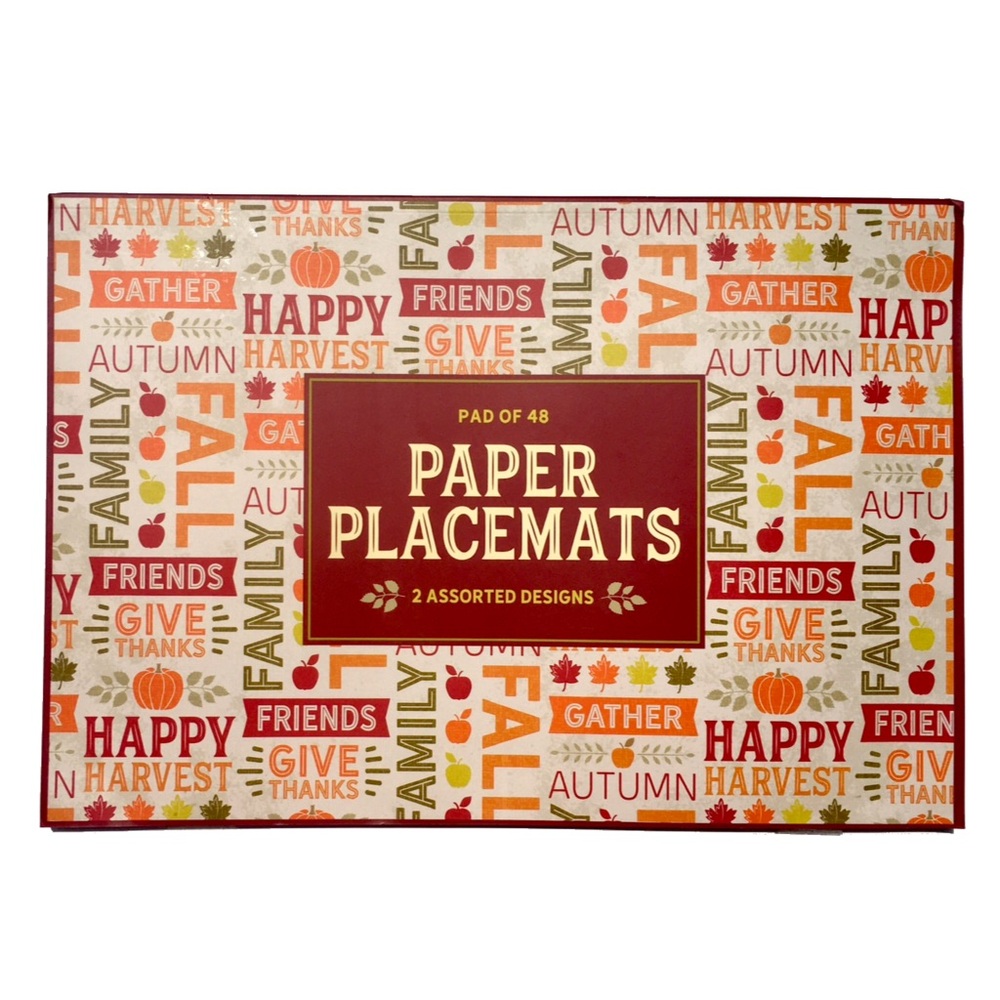 Autumn Fall Thanksgiving Paper Placemats, Pad of 48 (2 designs)